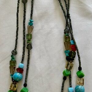 Green and Blue Bohemian Multi-Strand Necklace with Natural Accents